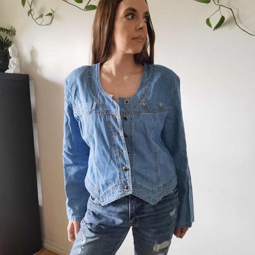 Cropped Vintage Denim Western Shirt 90s Button Down Lace Up Back By PASHU